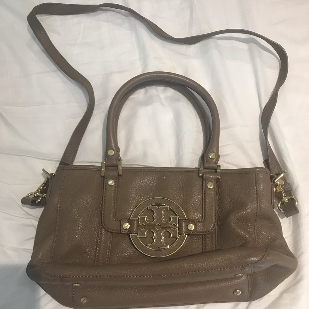 Tory Burch Fleming Brown Leather Satchel with Shoulder Strap